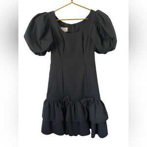 Blair Woolverton Puff Sleeve Drop Waist Black Dress, Size‎ 6